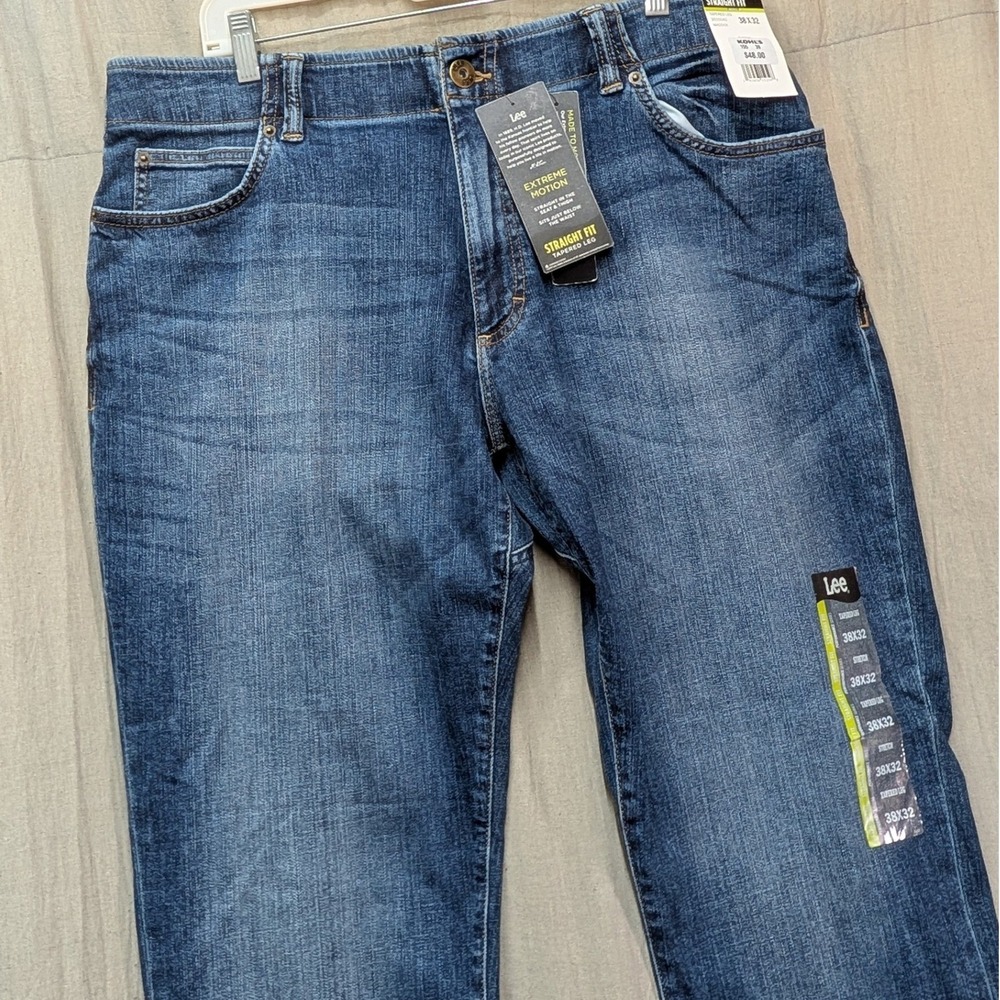 Lee Mens Extreme Motion Straight Fit Tapered Leg Jeans 38x32 Maddox Blue NWT
